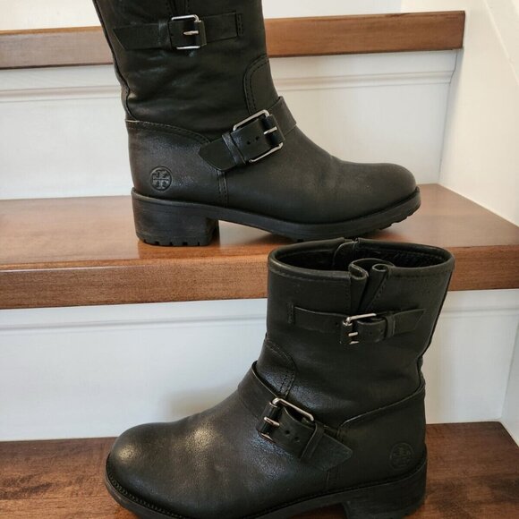 Tory Burch women's black leather boots in size 7 - Picture 2 of 12